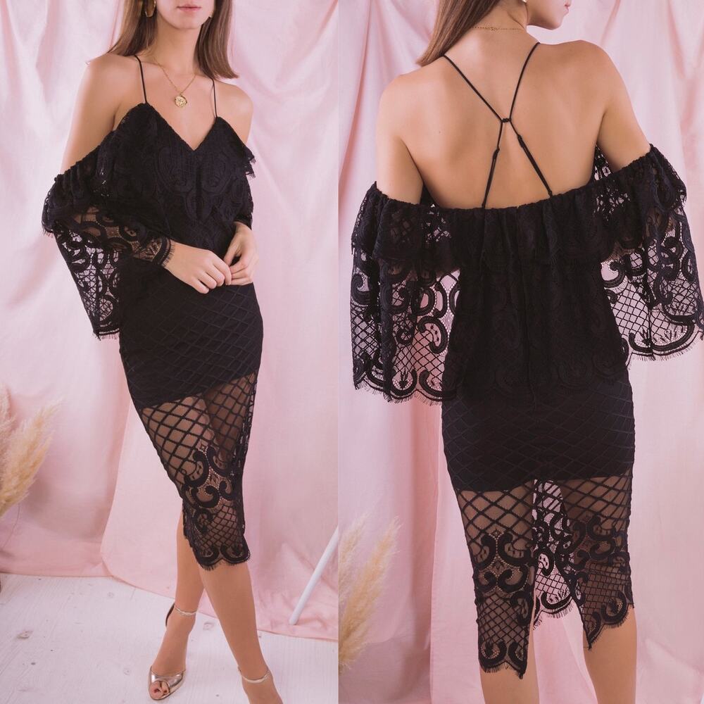 alice McCALL NWT Bless This Dress Lace Midi Dress Women’s Size 4 Off Shoulder